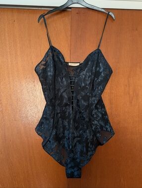 Vintage Victoria's Secret Green Floral Bodysuit Teddy Gold Label Large